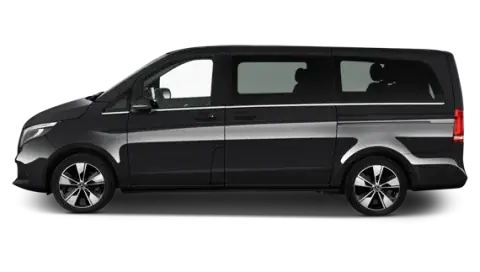 Van Mercedes Rubycab, 7 passagers et 7 bagages, vue de profil